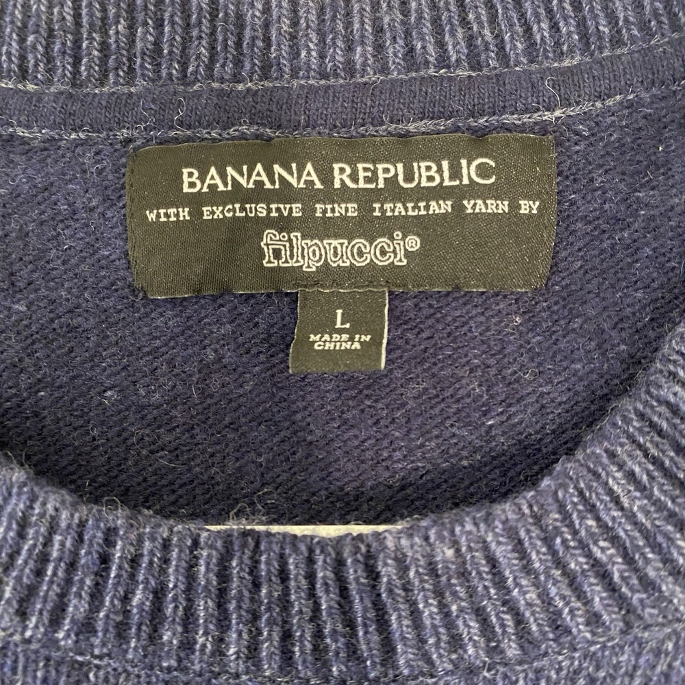 Banana Republic Sweater Mens Large Wool Blend Flipucci Striped Blue Pullover - Picture 4 of 7